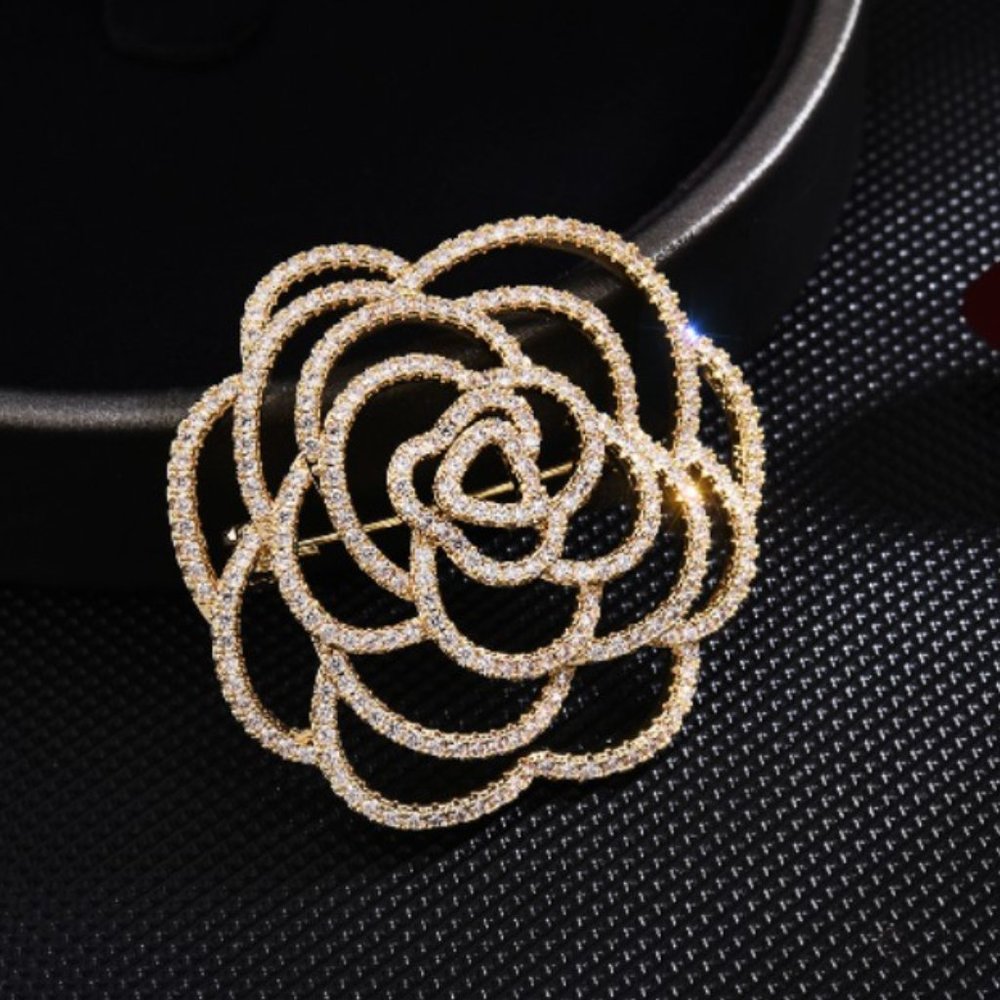 Simulated Diamond Rose Statement Brooch Dipped In… - image 5